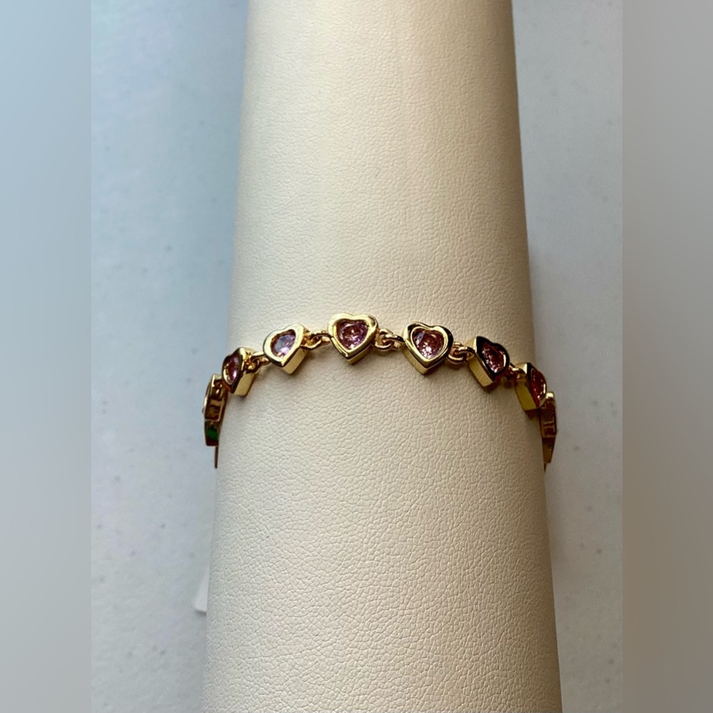 Gold Heart Bracelet with Pink Accents